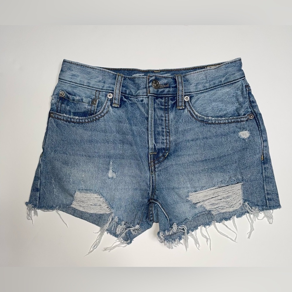 We The Free by Free People Denim Raw Hem Distressed Frayed Button Fly  Sorts 24